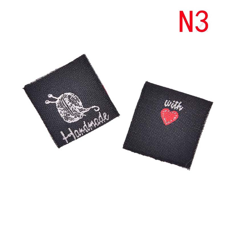 50 Uds. Tejidas a mano con Gato amor máquina de coser etiquetas de ropa en relieve etiquetas DIY etiquetas de bandera para accesorios de costura de prendas de vestir: N3