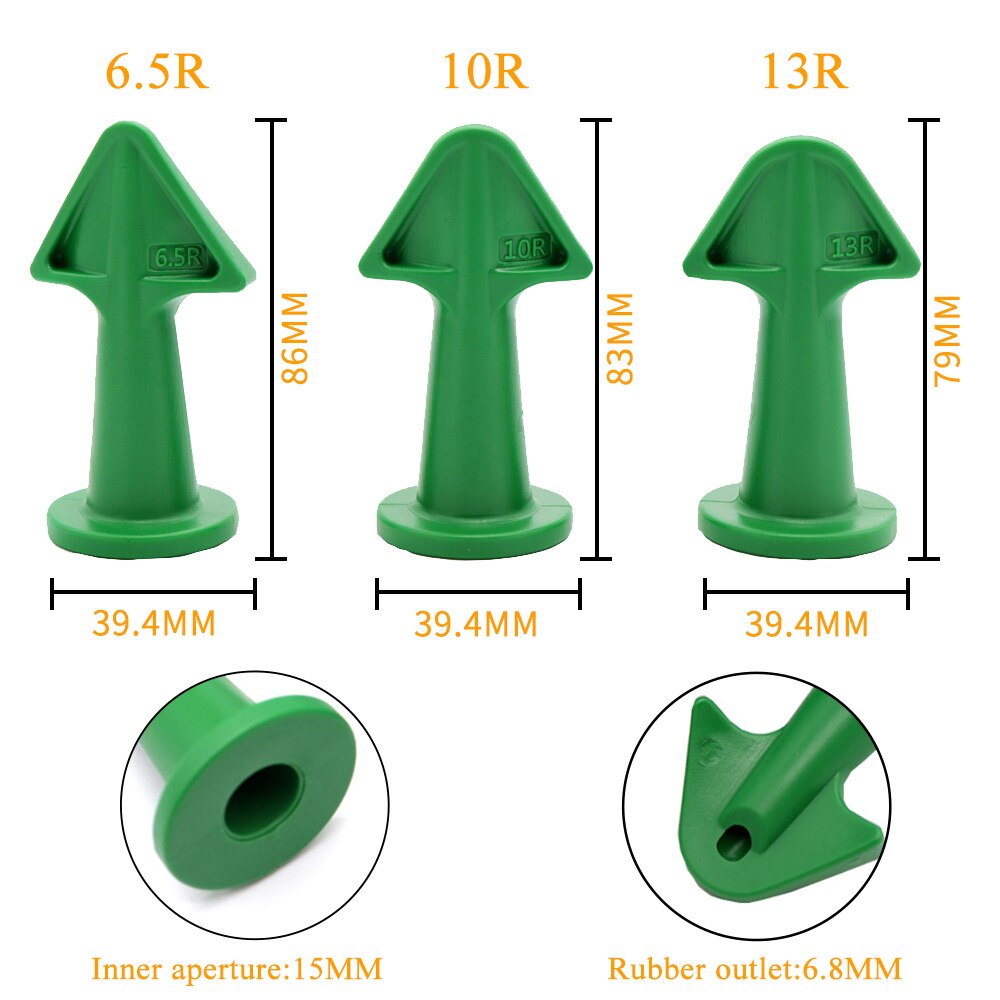 Buse de calfeutrage en Silicone 3 pièces/ensemble, ensemble de pointes de flèches, racloir, scellant d&#39;angle réutilisable, outils de calfeutrage vert
