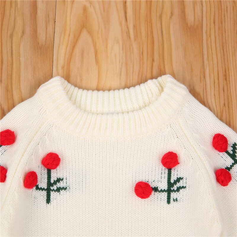 Swetry dziewczynka ubrania jesień dziecko romper boże narodzenie wiśnia sweter z dzianiny romper dzianina свитер кофты для девушек