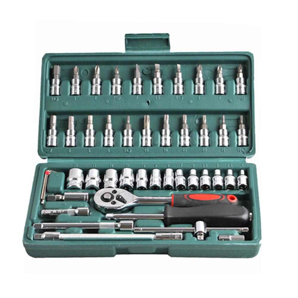 46pcs Socket Ratchet Car Repair Tool Wrench Set Head Ratchet Pawl Socket Spanner Screwdriver Auto Repairing Tool Set: D