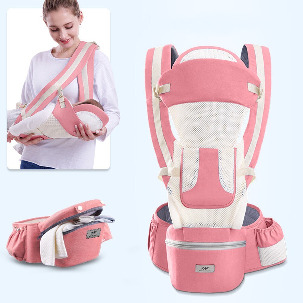 0-48 Month Ergonomic Baby Carrier Infant Baby Hipseat Carrier 3 In 1 Front Facing Ergonomic Kangaroo Baby Wrap Sling: Cherry Pink Breathab