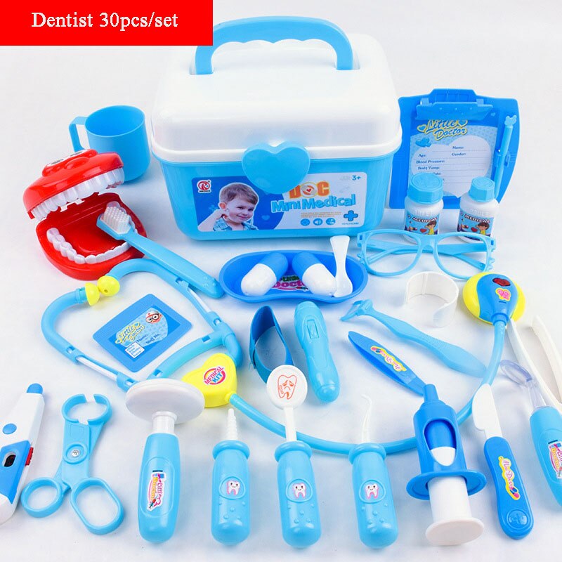 Simulation medicine box children play house doctor toy set girl nurse toy role playing props children's educational toys: blue Dentistry