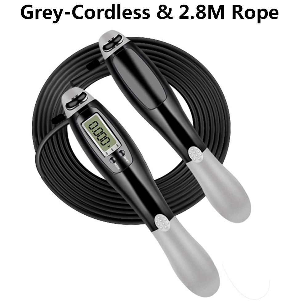 Cordless Electronic Skipping Rope Gym Fitness Cordless Skipping Smart Jump Rope with LCD Screen Counting Speed Skipping Counter: grey-Cordless Rope
