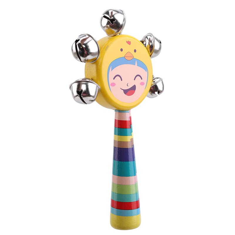 Cascabel de Maraca de madera para bebés, sonajero de dibujos animados de madera para niños, Ayuda de enseñanza para la primera infancia, sonajeros, juguetes para bebés: YELLOW