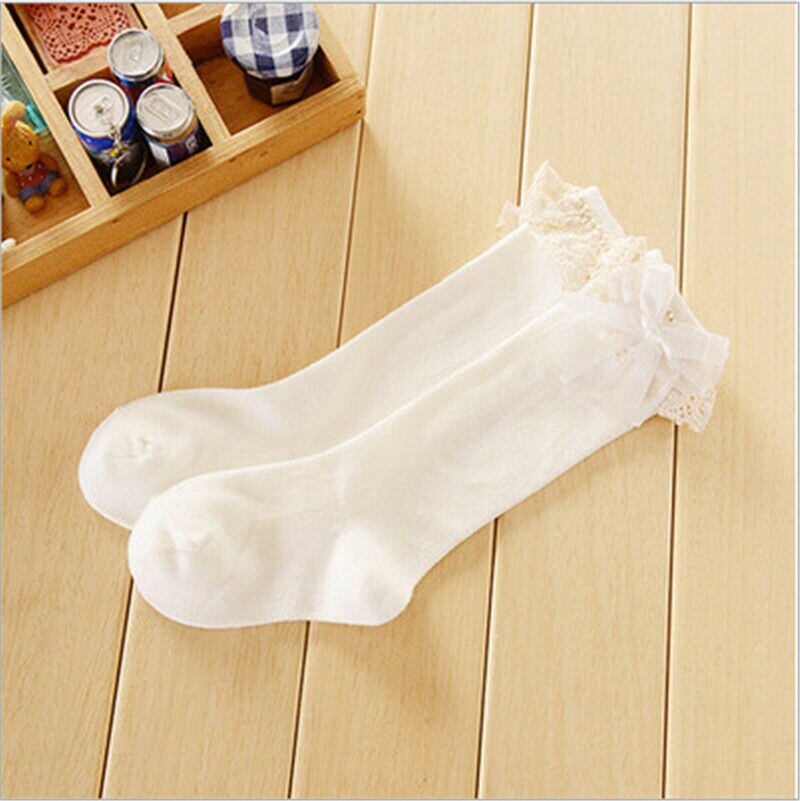 Meisjes baby tutu sokken spaans kniehoge satijnen strik sokken zacht geplooid kinderen 0-6 y: D / 3 to 6y