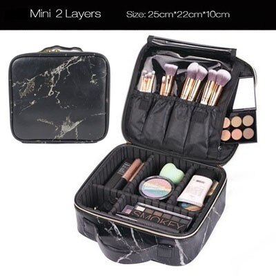 Frauen Wasserdicht Make-Up Fall Mehrstöckigen Große Kosmetikerin Kosmetik Organizer Professionelle Oxford Maniküre Fall: Mini Black marble