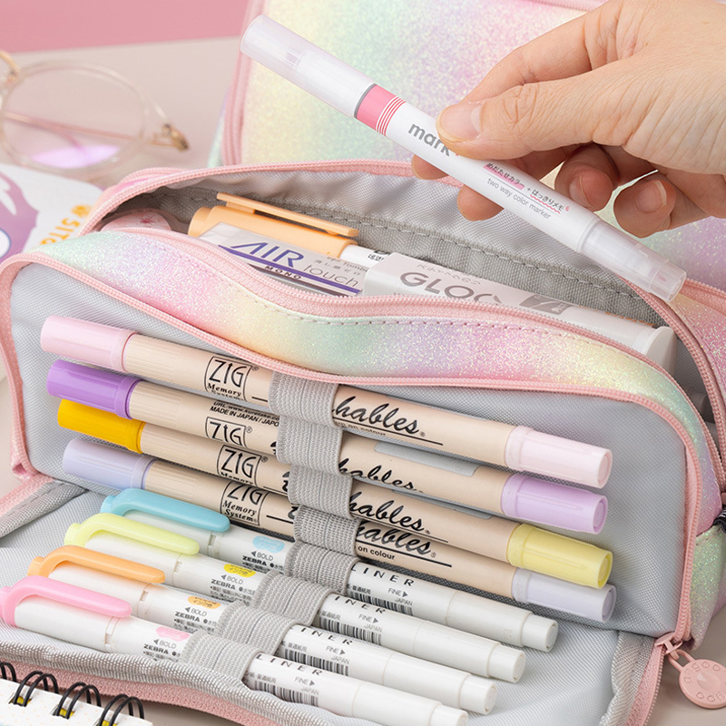 Estuche de lápices multifuncional para estudiantes, bolsa de almacenamiento de papelería multicapa de alta capacidad, suministros bonitos,