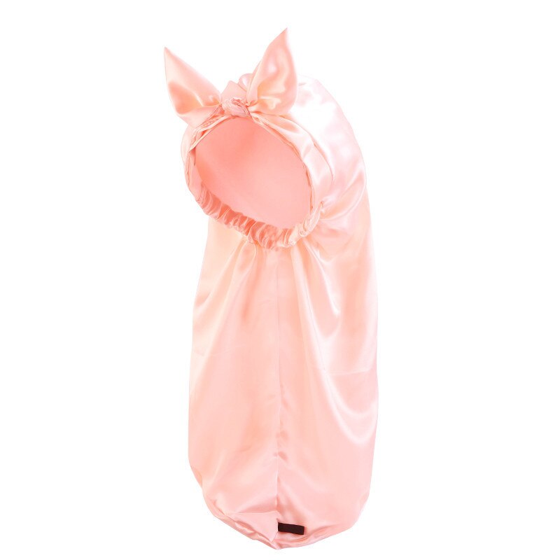 Bonnet de nuit en Satin pour femmes, Turban en soie, Invisible, plat, réglable, avec nœud, coiffant, pour la nuit: shell pink