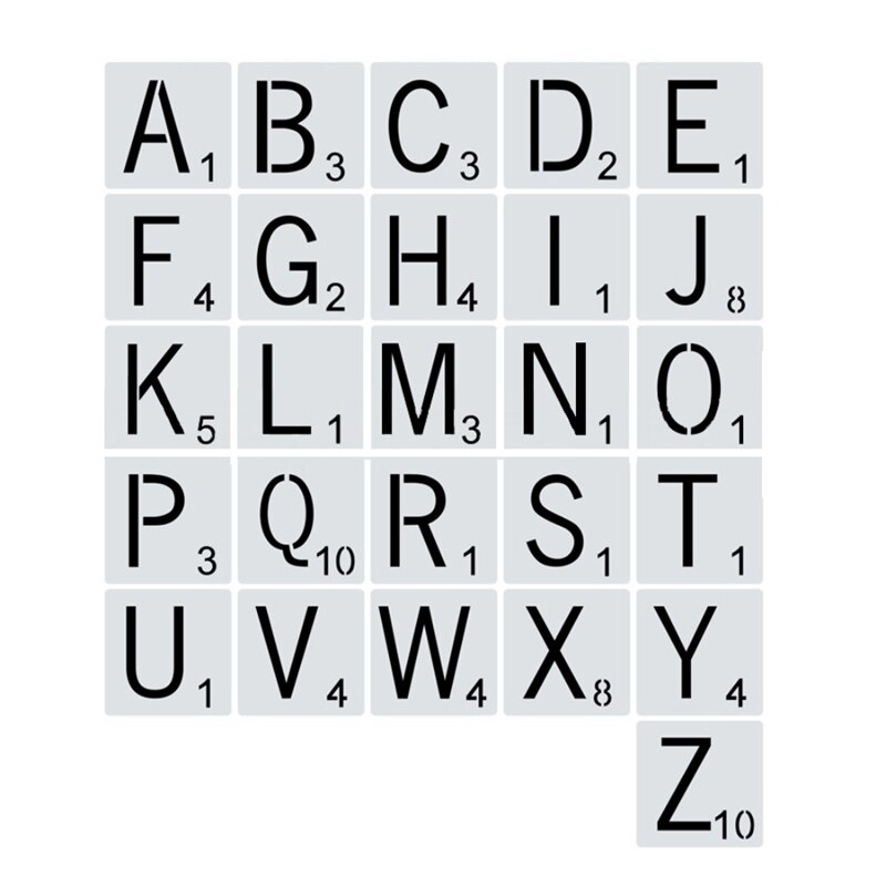 26PCS Reusable Scrabble Letters Alphabets Stencils Drawing Painting Templates for DIY Craft Home Wall Decoration: 10X10cm