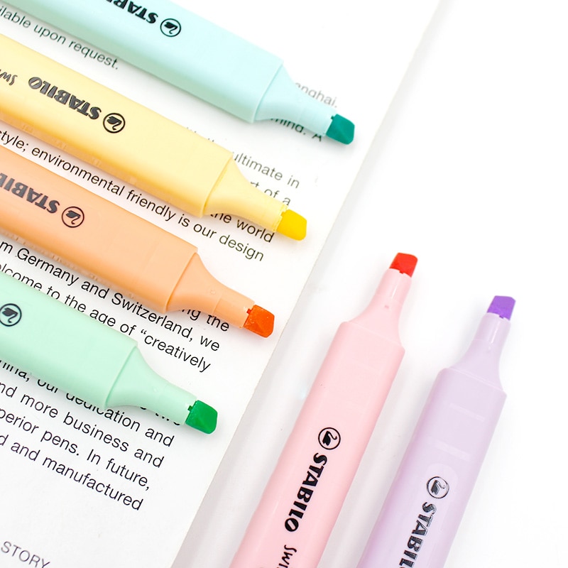 STABILO – stylo à surligneur Swing Cool, marqueur de couleur Pastel subtil au format de poche, 1 + 4mm mettant en évidence la ligne de dessin pour l&#39;école A6522