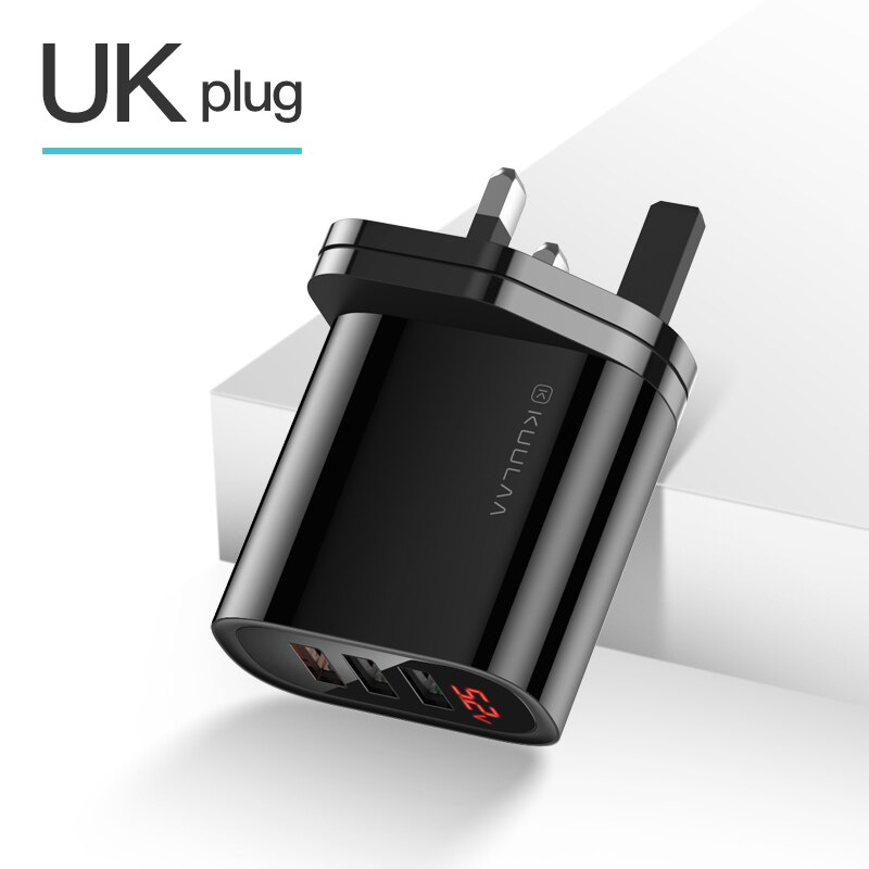 KUULAA USB Charger Quick Charge 3.0 30W QC Fast Charging Multi Plug Mobile Phone Charger For iPhone Samsung Xiaomi Huawei: UK Black