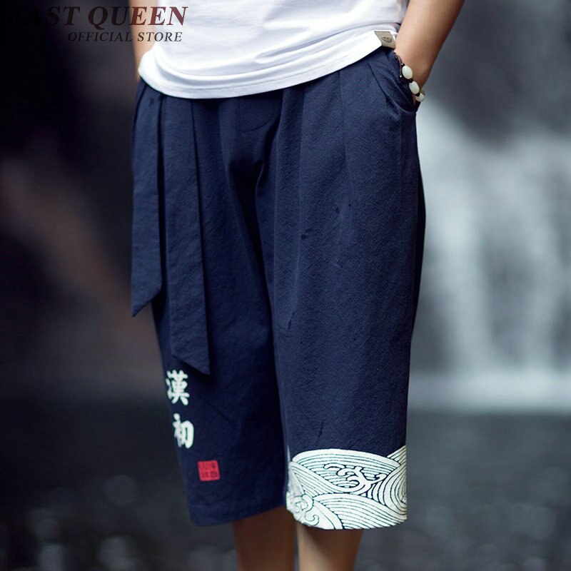 Cropped bukser til mænd herre linned slacks sommerbukser afslappet bomuld brede ben bukser herre cropped bukser  aa2071 q