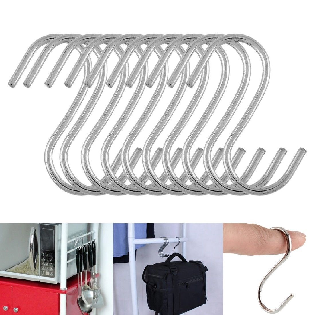 Rustproof Shower Curtain Rings Stainless Steel Heavy Duty Roller Double Glide Shower Hooks for Bathroom Kitchen Pot Pan Hanger