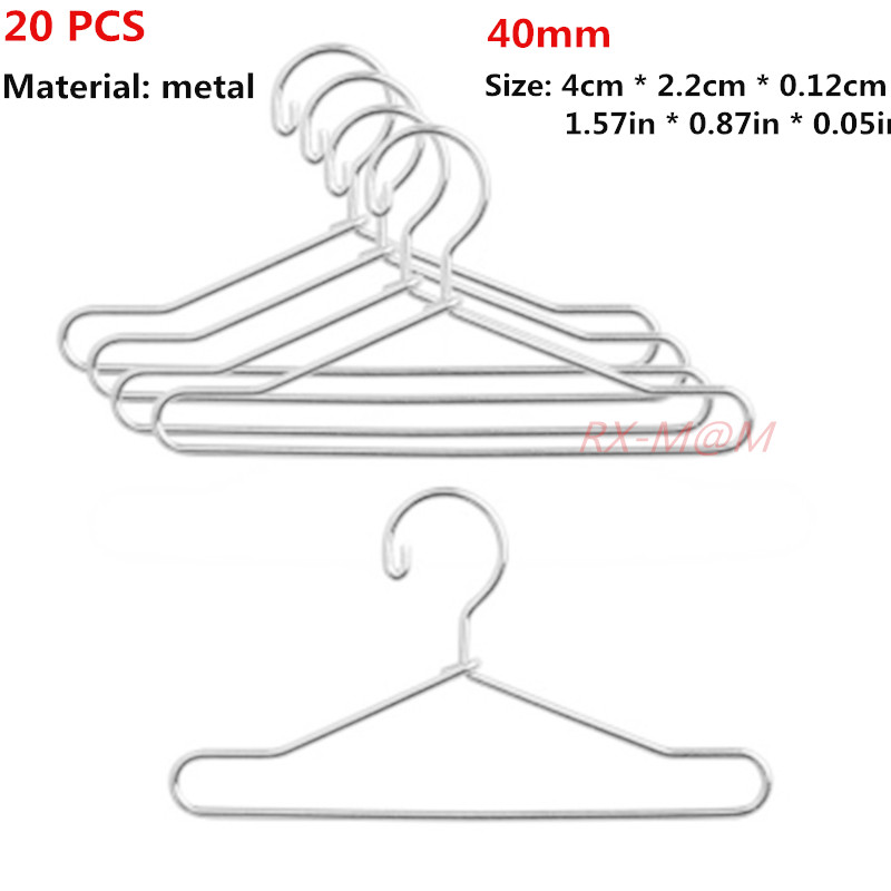 Pop Houten Kledingrek Kledingstuk Organizer Hangers Voor Poppen Handtas Kleding, Pop Metalen Hangers, kinderen Volwassen Speelgoed: 20pcs -40mm-Metal-E