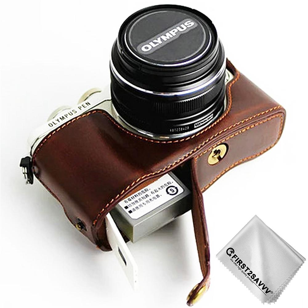 Housse de sac de étui d'appareil photo numérique en cuir d'unité centrale d'ajustement précis de corps complet avec la courroie pour le stylo d'olympus E-PL9 EPL9 E-PL10 avec la lentille de 14-42mm: Base-Coffee