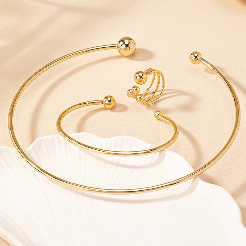 Zestaw biżuterii dla kobiet gładkie otwarcie minimalistyczny pierścionek bransoletka naszyjnik moda geometryczna impreza prezent świąteczny DS012: Default Title