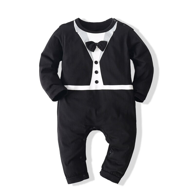 Kimocat Baby Jongens Gentleman Lange Mouwen Jumpsuit, Zwarte Vlinderdas Baby Broek Romper, lente En Herfst Kleding 0-3 Jaar: 6-9M