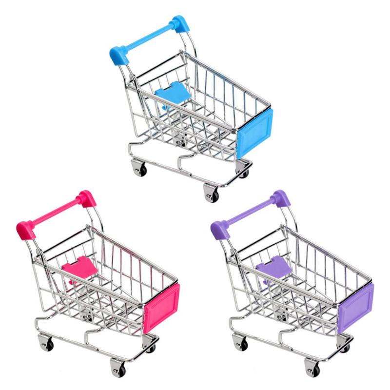 Supermarkt Handcart Trolley Mini Winkelwagen Desktop Decor Opslag Speelgoed Voor Kid Poppenhuis Meubels Accessoires