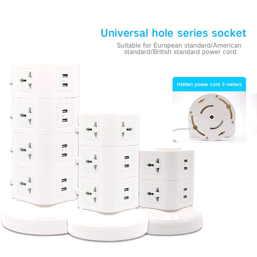 1-5 -etterslep vertikal stikkontakt powerboard 9 måter forlengelse vertikal tårnkontakt 6 usb -havn utløpslader makt stripe -beskytter