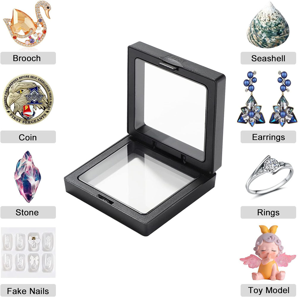 10pcs Display Box 3D Floating Frame Jewelry Display Stand Shadow Box Ring Pendant Holder Jewellery Stone Presentation Case