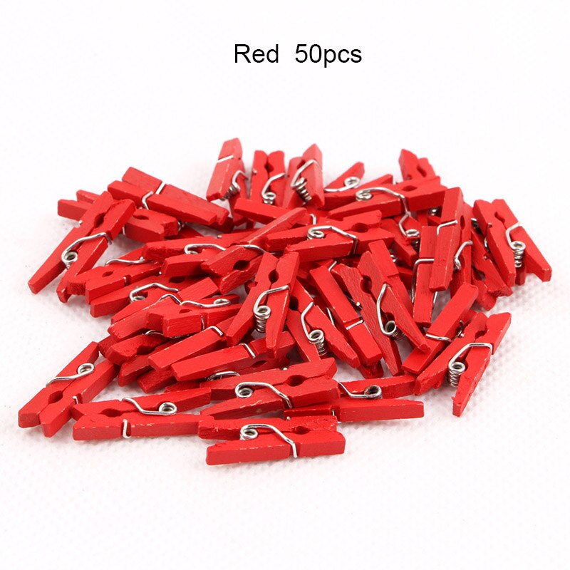 50pcs Small Size 2.5cm Mini Natural Wooden Clips For Photo Clips Clothespin Craft Decoration Clips Pegs: Red