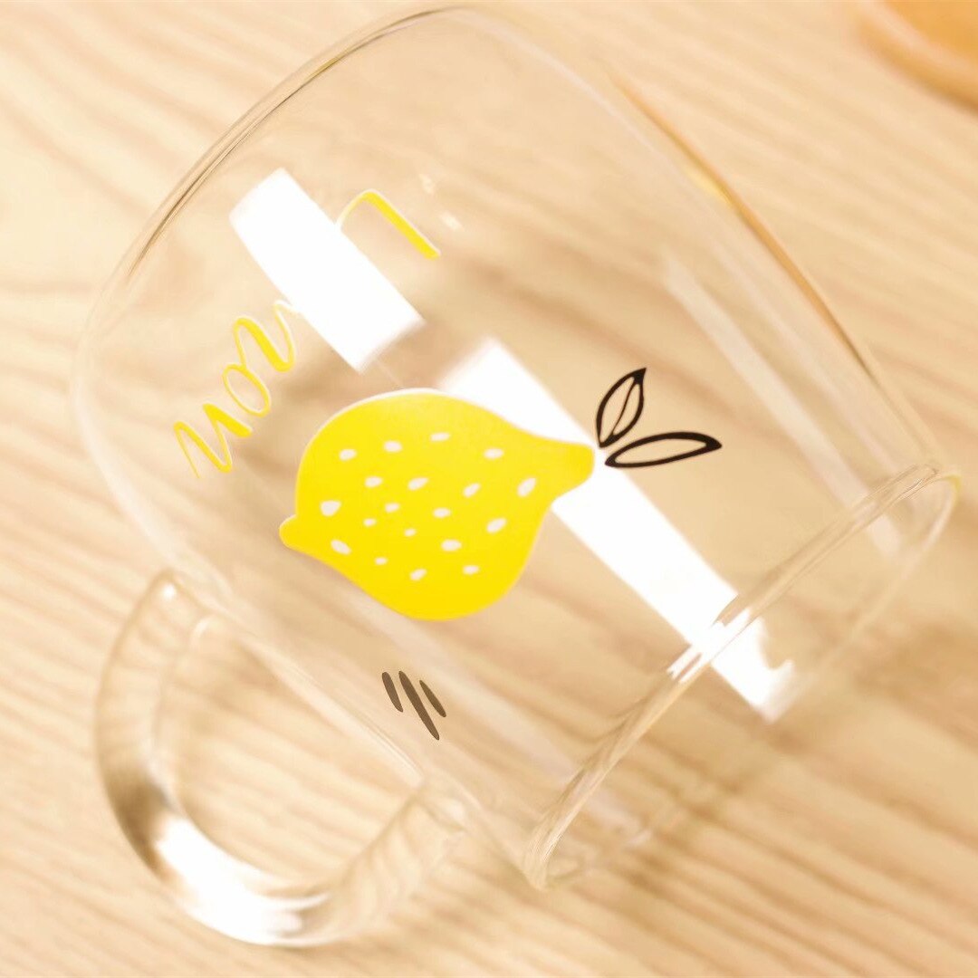 Cute Pastoral Style Glass Cups with Milk Breakfast Mug Office Flower Tea Cup Cold Drink Juice Mug: A Lemon