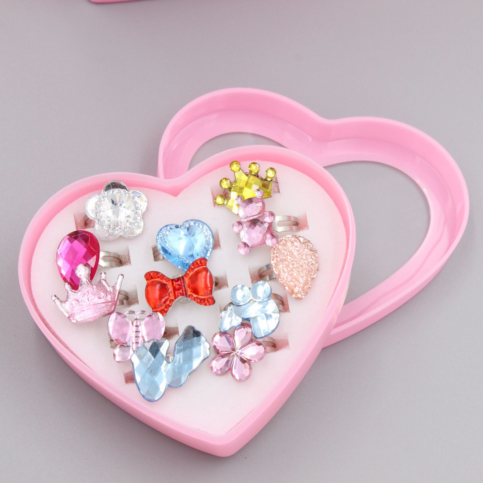 Meisjes Prinses Acryl Rhinestone Fancy Verstelbare Ringen Party Gunsten Kids Ring Accessoires Beauty Mode Speelgoed 10/12/24 stuks: 10pcs