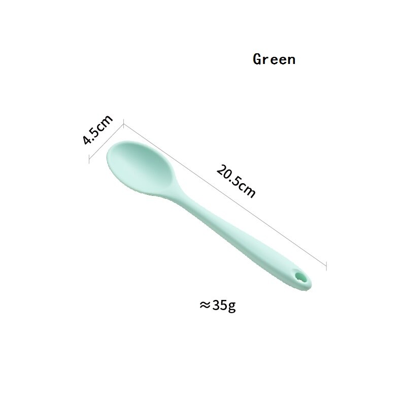 Kitchenware Spoon Long Handle Silicone Salad Food Mixing Stirring Spoon Kitchen Cooking Tool For Picnic Kitchen Soup Spoons: Green-Small