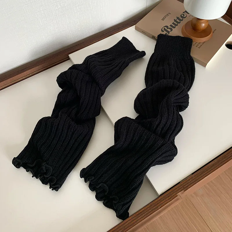 Calentadores de piernas de Lolita japonesa para mujer, calentadores de tobillo para niñas, calcetines largos góticos Y2K, calcetines finos de punto para Cosplay, 57cm: Negro