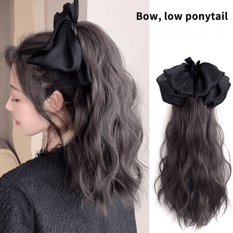 Extensions capillaires synthétiques longues et bouclées pour femmes, postiche avec nœud, pince à cheveux naturelle, postiche moelleuse