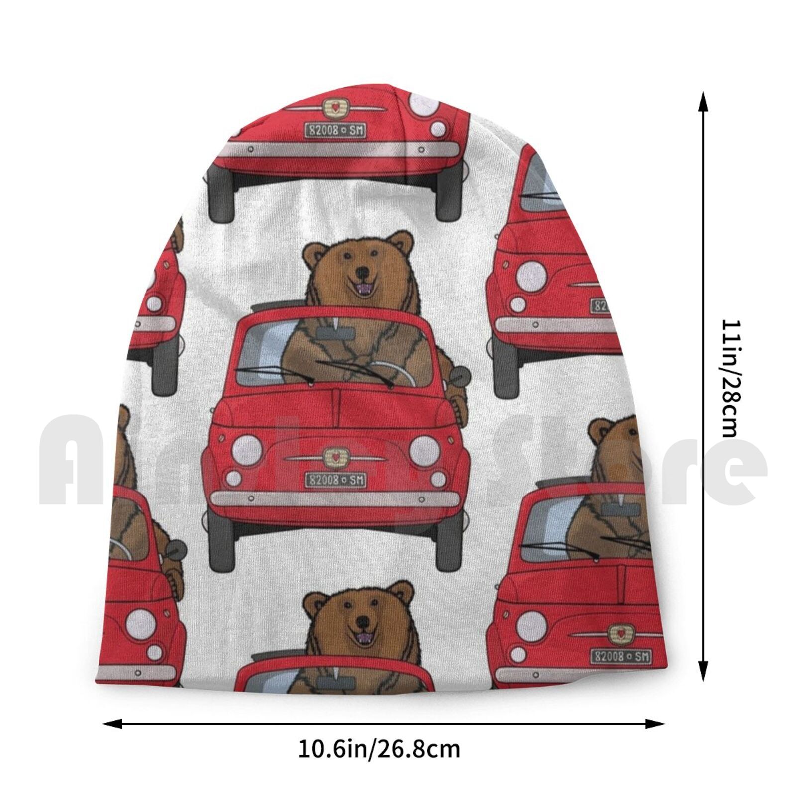 Bear In Een Rode Klassieke Fiat 500 Mutsen Trui Cap Comfortabele Klassieke Rode Fiat 500 Fiat 500 Oude Vintage Retro oude