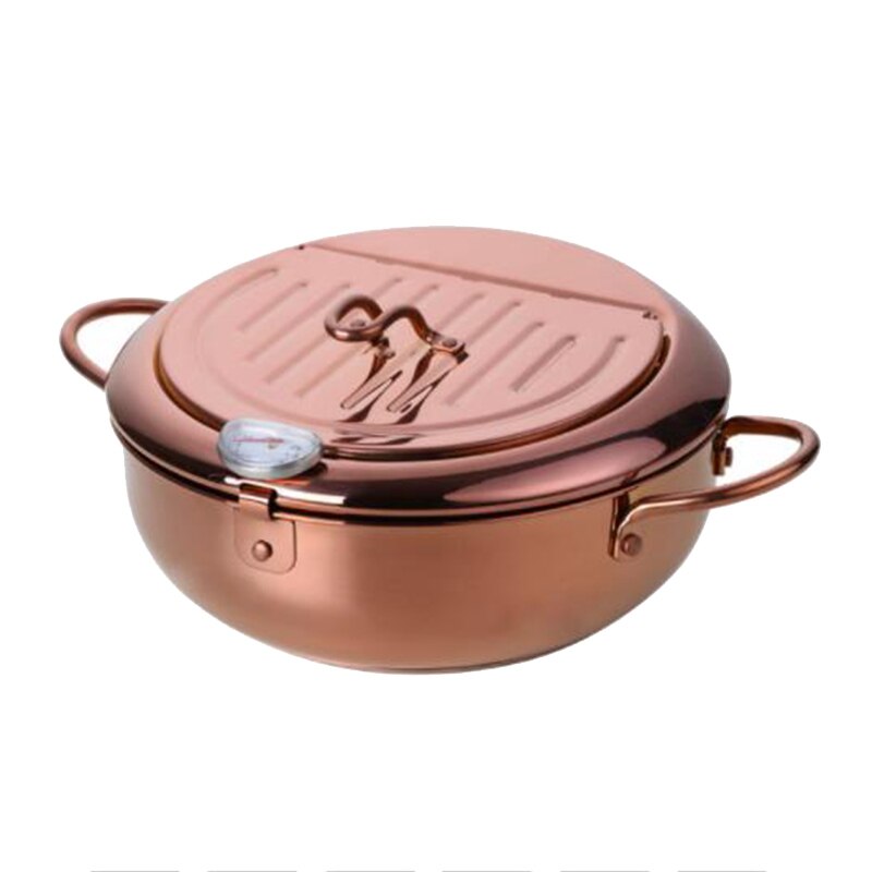 Frituren Pot Met Een Thermometer En Een Deksel 304 Roestvrij Staal Keuken Tempura Friteuse Pan Keuken Gereedschap: rose gold
