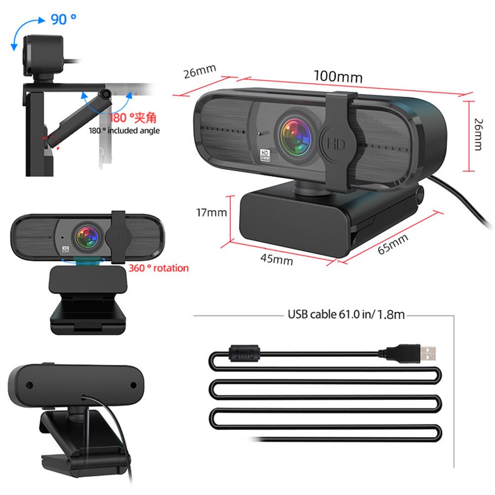 1080P HD Webcam AutoFocus PC WebCamera with Microphone Rotatable Cameras for Live Broadcast Video Calling Conference Work