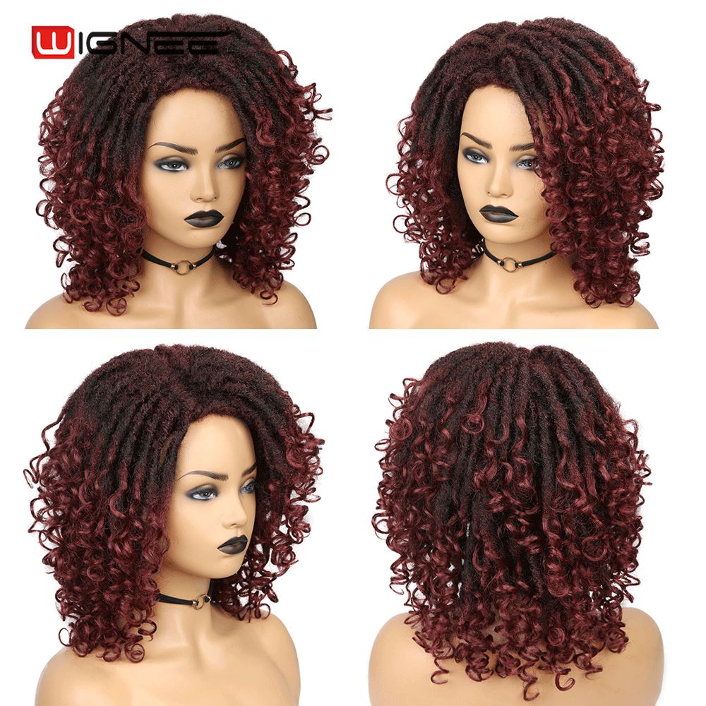 Wignee court bordeaux synthétique perruques tressage Crochet torsion pour les femmes noires Faux locs Dreadlock redoute fibre américaine cheveux perruque