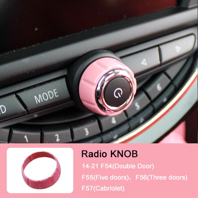 Car Warning Light Button Sticker For MINI Cooper ONE F54 F55 F56 F57 F60 Central Control Radio Knob Cover Decoration Accessories: pink-B