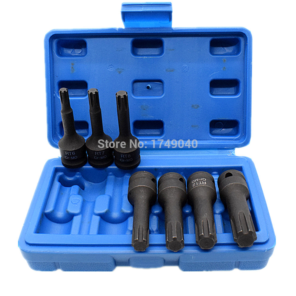 7 Piece 3/8" Square Drive Impact Ribe Bits Socket Set RT6 RT7 RT8 RT10 RT11 RT12 RT13 CR-MO Screwdriver Bit Socket Wrench Tools