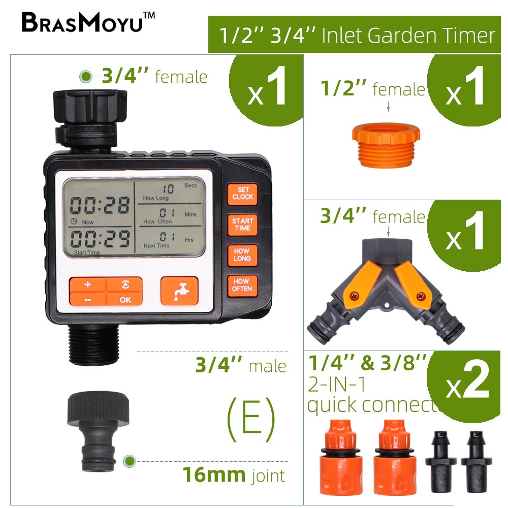 BRASMOYU Electronic Sprinkler Timer Gardens Hose Outdoor Waterproof Automatic System Valve Programmable Controller Irrigation: E