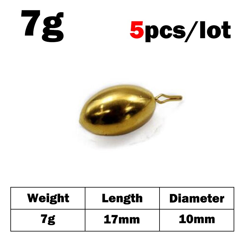 Outkit fiske bly sänken kula koppar vikt sänkor 1.8g/3.5g/5g/7g/10g redskap sänkor fiske bly vikt: 5 st -7g