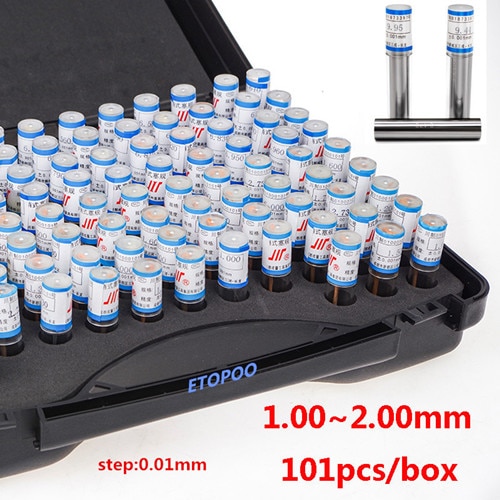 1,00 ~ 2,00mm ~ 3,00mm ~ 4,00 ~ 5,0 calibrador de pasador de acero de precisión paso 0,01mm Juego de calibrador de enchufe liso herramienta de medición de pasadores, 101 unids/lote