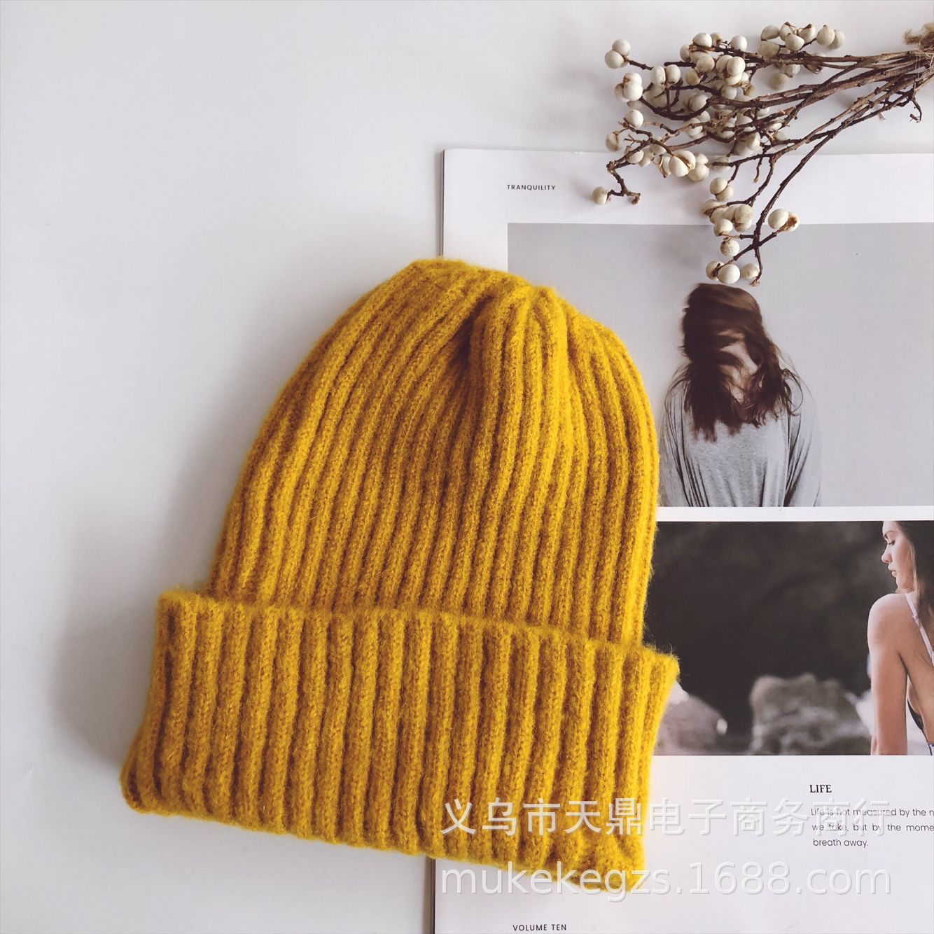 Semplici Per Bambini Lavorato A Maglia di Colore Puro Personale Verticale Picco del bambino Berretto di Lana e Copricapo: yellow