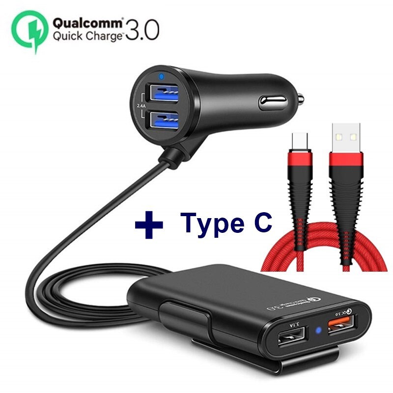 Tongdaytech Autolader USB Snel Opladen 3.0 Voor Iphone X 7 Mobiele Telefoon Snellader In Auto Chargeur Voor Samsung xiaomi Cargado: Charger with Cable C