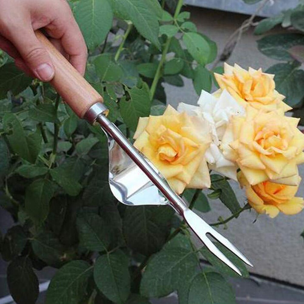 Outdoor Garden Weeder Manual Weeder Fork Stainless Steel Hand Wood Handle Digging Puller Weeding Tool