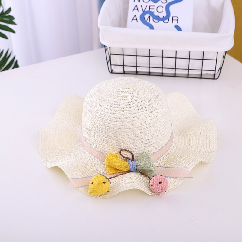 Gorro para el sol niña transpirable de verano sombreros de paja lindo flores dulce princesa sombrero niño protección UV para playa sombrero niños sombreros de 2-6 años: Milky white