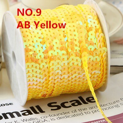 100Yard 6Mm Ab Plating Kleur Spangle Pailletten Lint Op Trim, platte Ronde Sequin Naaien Pailetten String In Roll Voor Wedding Craft: AB YELLOW