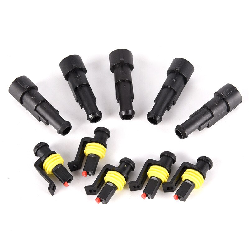 5 sets auto- en motorfiets-aansluitstekkers met 1 pin-weg afgedicht waterdicht elektrisch draad voor hid led-mistlampen