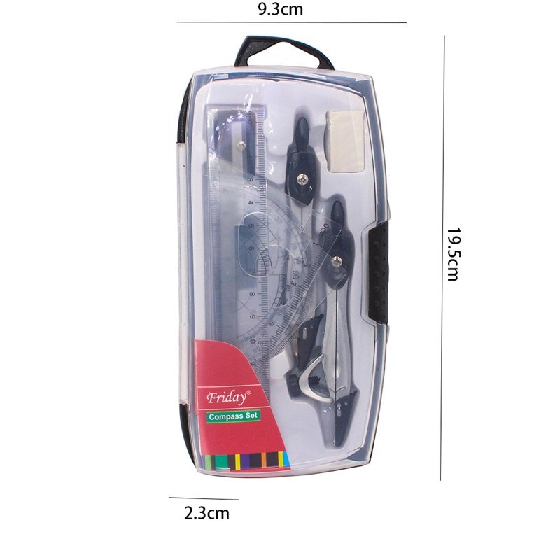 10 PC Stationery Set Plastic Metal Geometry Protractor Eraser Compasses Ruler Math Drawing Tool Kit School Supplies