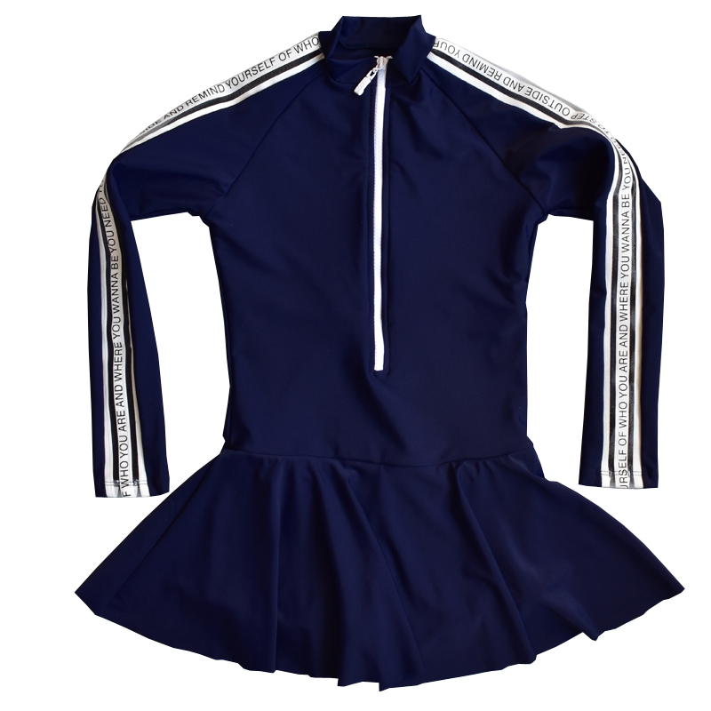 Girls Teenager Swimwear One Piece Swimsuit Dress Skirt Long Sleeve Solid Sport Bathing Suit 10-16 Years Big Girl Swimming Wear