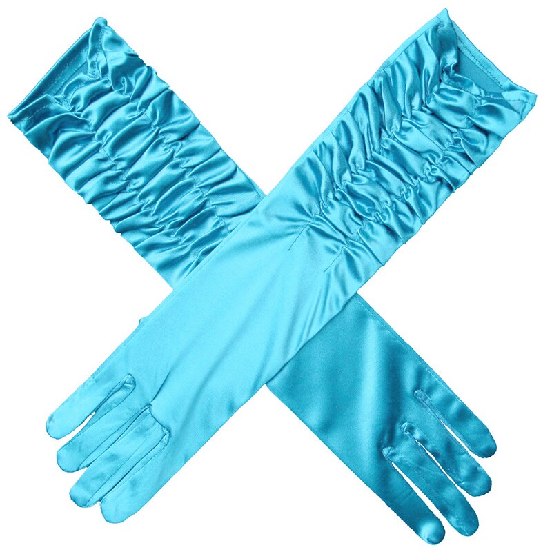 Gants longs en Satin extensible pour adulte, noir, blanc, rouge, gris, peau opéra/coude/poignet, Costume assorti pour femme: Lac bleu