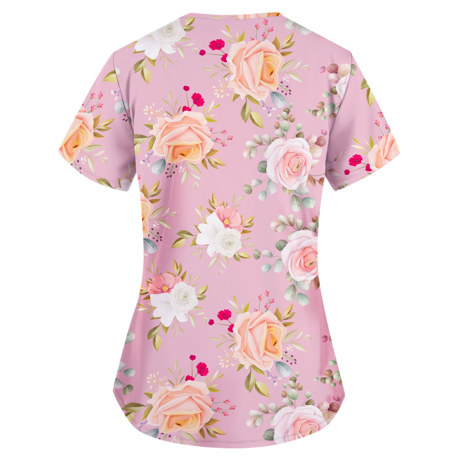 Vrouwen Blouse Korte Mouw V-hals Bloemen Patroon Femme Tops Kliniek Kleding Met Pocket Verpleging Werken Uniform Shirts