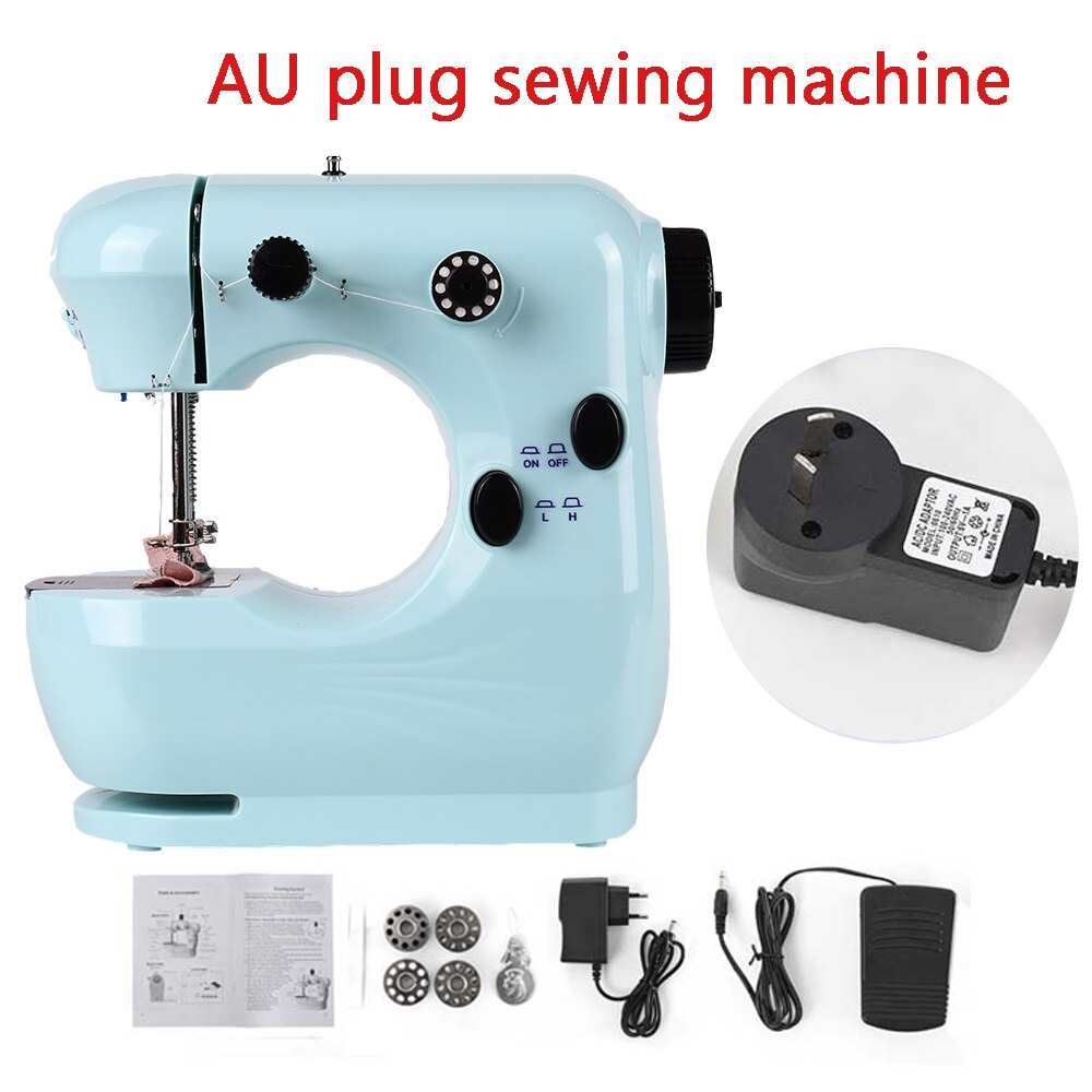 Sewing Machine Mini Portable Household Small With Night Light Pedal Electric Set Multifunctional Handicraft Repair Beginner Blue: AU plug